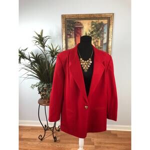 Vintage Sag Harbor II Women’s 22W Red 100% Wool Blazer Jacket Classic Career